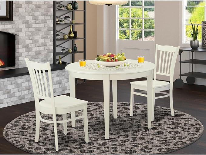 East West Furniture BOGR3-WHI-W Boston 3 Piece Set for Small Spaces Contains a Round Kitchen Table and 2 Dining Chairs, Linen White, 42x42 Inch - LeafyLoom