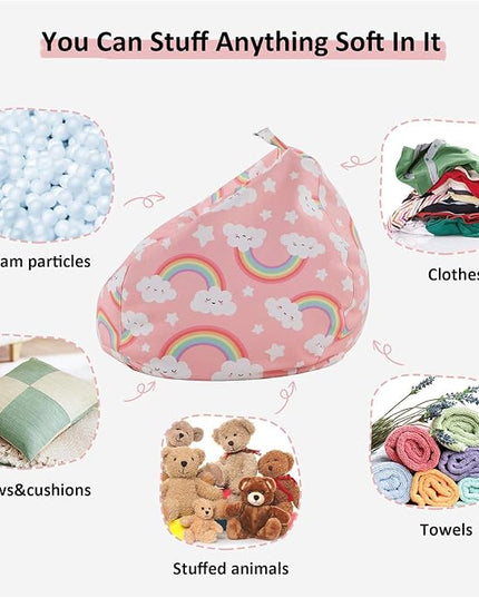Nobildonna Stuffed Animal Storage Bean Bag Chair Cover Only for Kids Girls Toddler, Large Beanbag Chair without Filling for Organizing Children Soft Plush Toys - LeafyLoom
