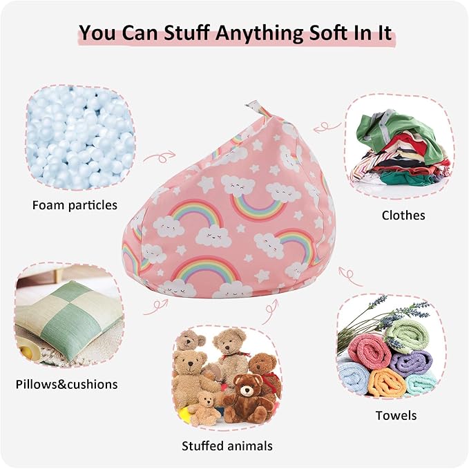Nobildonna Stuffed Animal Storage Bean Bag Chair Cover Only for Kids Girls Toddler, Large Beanbag Chair Without Filling for Organizing Children Soft Plush Toys - LeafyLoom