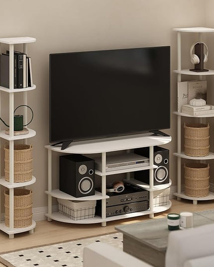 Furinno JAYA TV Entertainment Center, White/White - LeafyLoom