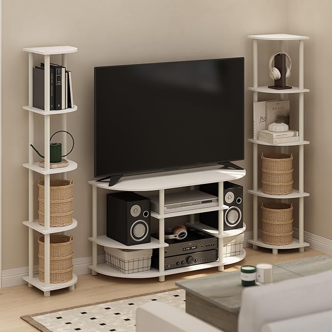 Furinno JAYA TV Entertainment Center, White/White - LeafyLoom