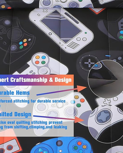 6Pcs Game Console Comforter Set with Sheets for Boys Girls Kids Teens, Gamepad Collection Themed Bed in A Bag Full Size, 3D Video Gamer Controller Bedroom Decor Bedding Set - LeafyLoom