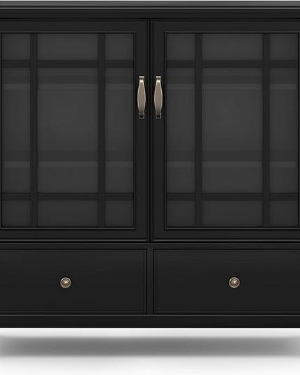SIMPLIHOME Connaught Low Storage Cabinet, 46 inch, Black - LeafyLoom