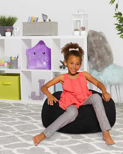 Posh Creations Bean Bag Chair for Kids, Teens, and Adults Includes Removable and Machine Washable Cover, Soft Faux Rabbit Fur - Black, 27in - Medium - LeafyLoom