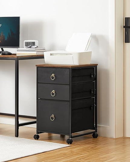 HOOBRO 3-Drawer Mobile File Cabinet, Vertical Filing Cabinet, Office Cabinet, Filing Cabinet for Home Office, Rolling Printer Stand, A4/Letter-Sized, Nonwovens Drawer, Rustic Brown and Black BFK30WJ01 - LeafyLoom