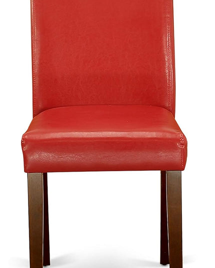 East West Furniture ANAB3-MAH-72 3 Piece Dinette Set for Small Spaces Contains a Round Kitchen Table with Pedestal and 2 Firebrick Red Faux Leather Parsons Chairs, 36x36 Inch - LeafyLoom