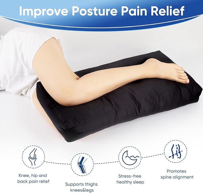 Knee Pillow for Side Sleepers - Between Leg & Under Knee Pillow for Back Sleepers - Leg Pillow with 850G 7D Alternative for Relieving Leg, Back, and Knee Pain - 100% Cotton Fabric-Black - LeafyLoom