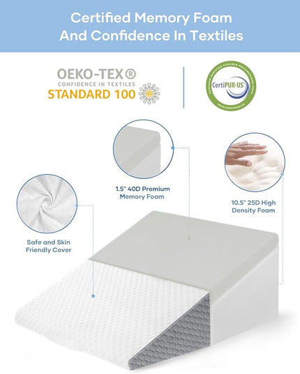 Forias Wedge Pillow 24 * 24 * 12in Bed Wedge Pillow for Sleeping After Surgery Triangle Pillow Wedge for Acid Reflux Gerd Snoring, 1.5in Memory Foam Top, Removable Cover - LeafyLoom