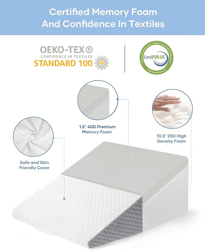 Forias Wedge Pillow 24 * 24 * 12in Bed Wedge Pillow for Sleeping After Surgery Triangle Pillow Wedge for Acid Reflux Gerd Snoring, 1.5in Memory Foam Top, Removable Cover - LeafyLoom