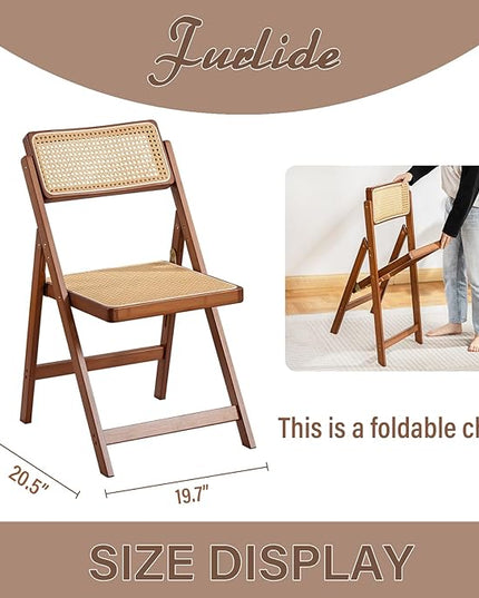 Rattan Folding Chair, Modern Mid Century Dining Chairs Set of 1, Comfy Outdoor Bamboo Chairs for Bedroom Living Room Reading Room Dining Kitchen, Walnut - LeafyLoom