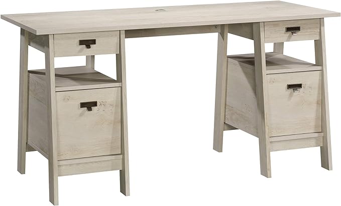 Sauder Trestle Executive Trestle Desk, Chalked Chestnut finish - LeafyLoom