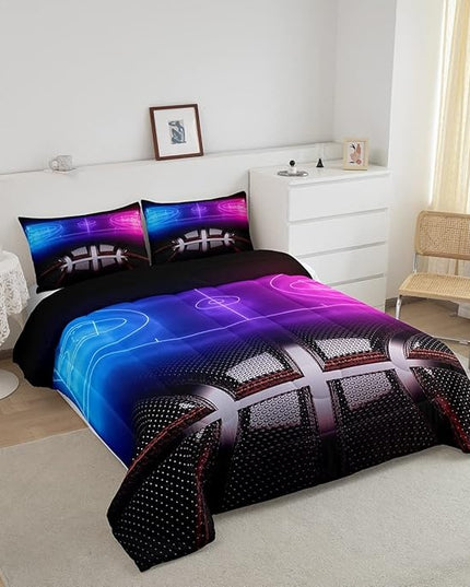 Erosebridal Sports Basketball Twin Comforter Set for Boys Girls Neon Basketball Court Bedding Set,Kids Ball Competitive Games Comforter Soft Lightweight Quilt Duvet Set 1 Pillow Case Bedroom Decor - LeafyLoom
