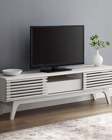 Modway Render Mid-Century Modern Low Profile 59 Inch TV Stand in White - LeafyLoom