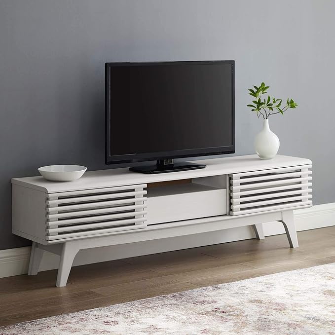 Modway Render Mid-Century Modern Low Profile 59 Inch TV Stand in White - LeafyLoom