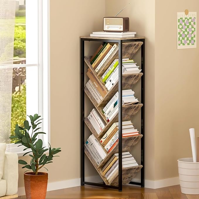 Tree Bookshelf - 9 Tier Floor Standing Tree Bookshelf for CDs/Movies/Books, Small Bookshelf for Small Spaces Bookshelves Wooden Book Storage Organizer Shelves for Bedroom Living Room Smaller - LeafyLoom