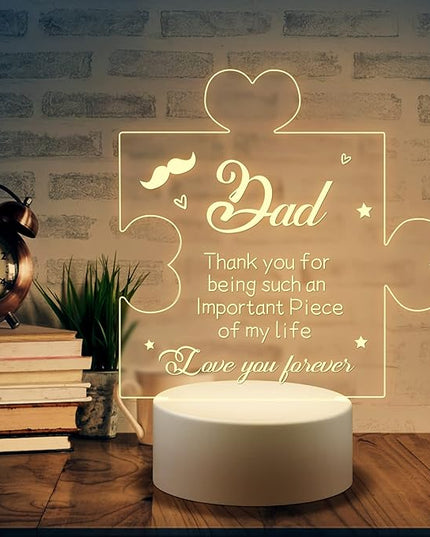 Puzzle Night Light Gift for Dad, Dad Gifts from Daughter and Son Night Lamp with Plastic Base, Unique Gifts On Birthday Christmas Day for Dad - LeafyLoom