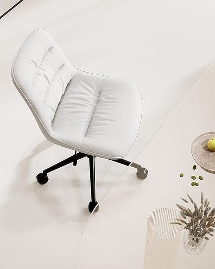 Kidol & Shellder Armless Office Chair Desk Chair Comfy Makeup Vanity Chair with Back Ergonomic Swivel Chair Home Office Desk Chairs with Wheels Rolling Computer Chair Bedroom Accent Chair(White) - LeafyLoom