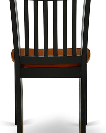 East West Furniture Norfolk Dining Slat Back Wood Seat Kitchen Chairs, Set of 2, Black & Cherry - LeafyLoom
