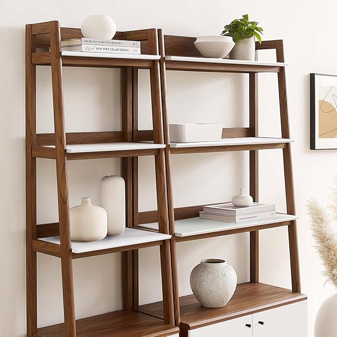 Modway Bookshelf Display Cases in Walnut White - Set of 2 - LeafyLoom