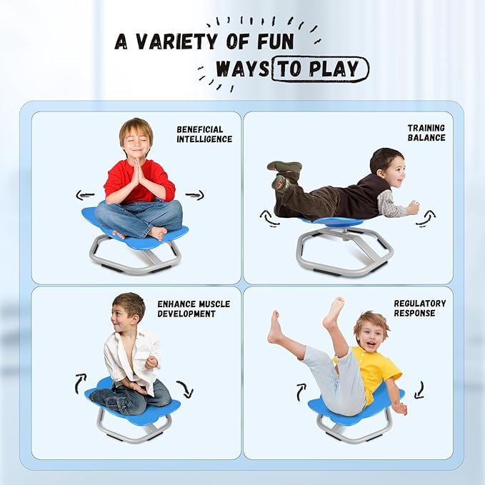 Elephant Kids Swivel Chair, Seat and Spinning Chair, Body Coordination Training Chair, Dark Blue Non Slip Sensory Toys 360° Spinning Chair for Autistic Kids Aged 3+, Improving Kid's Physical Fitness - LeafyLoom