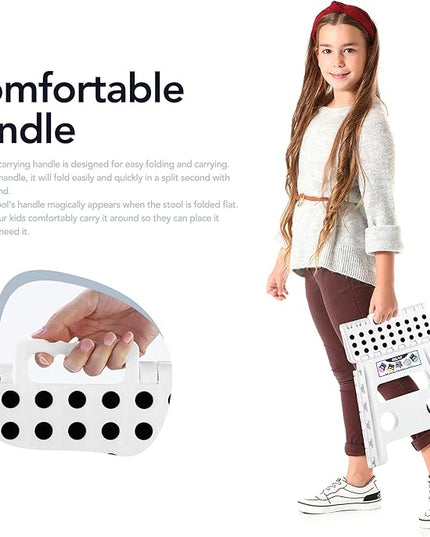 Delxo 13" Folding Step Stool for Kids and Adults, Non-Slip Foldable Step Stools with Handle,Plastic Portable Folding Stool for Bathroom,Bedroom,Kitchen,Hold up to 300lbs White - LeafyLoom