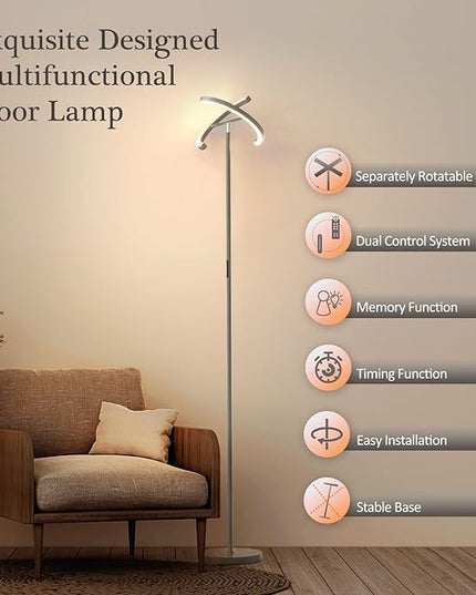 FIMEI Split Floor Lamp, Bright Modern LED Standing Lamp, Stepless Dimming and 4 Color Temperature, Eye-Protection Reading Standing Light for Living Room Bedroom Office, Touch&Remote Control, Gray - LeafyLoom