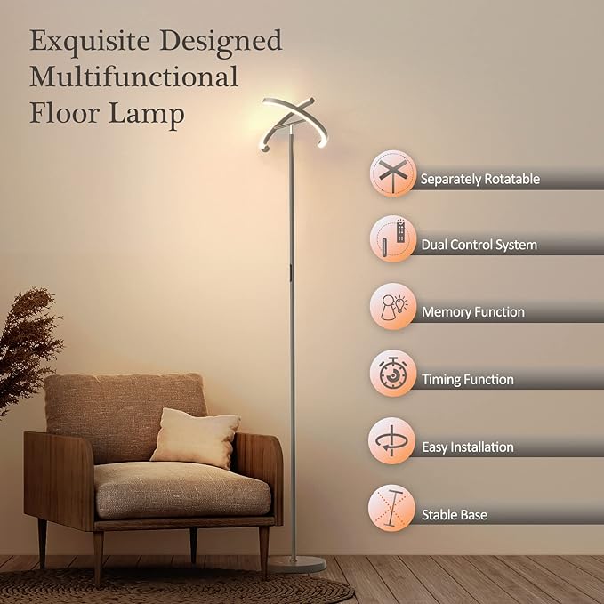 FIMEI Split Floor Lamp, Bright Modern LED Standing Lamp, Stepless Dimming and 4 Color Temperature, Eye-Protection Reading Standing Light for Living Room Bedroom Office, Touch&Remote Control, Gray - LeafyLoom