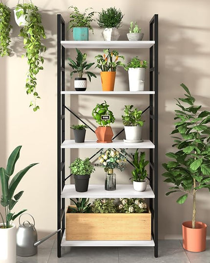 Yoobure 5 Tier Bookshelf - Tall Book Shelf Modern Bookcase for CDs/Movies/Books, Rustic Book Case Industrial Bookshelves Book Storage Organizer for Bedroom Home Office Living Room White - LeafyLoom