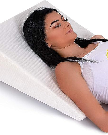 Abco Tech Bed Pillow Wedge for Sleeping - Memory Foam Top - Reduce Neck & Back Pain, Snoring, Acid Reflux, Respiratory Problems - Ideal for Sleeping, Reading, Rest, Elevation - Washable Cover - 7in - LeafyLoom