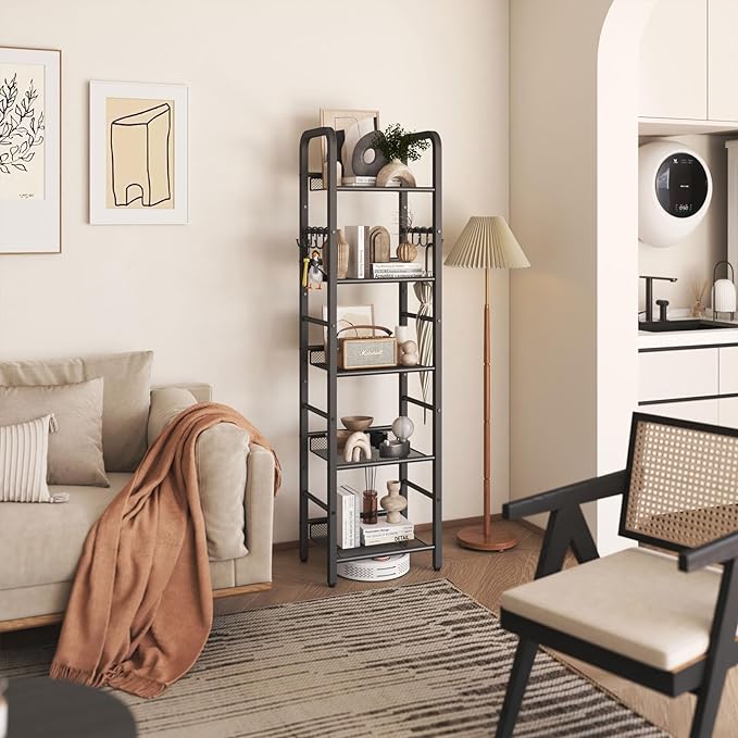 YMYNY 5 Tier Bookshelf, Freestanding Bookcase for Living Room, Bedroom, Home Office, Multi-Functional Storage Rack Organizer, Display Rack with Metal Frame, Rust Resistance, Black, UHBC055B - LeafyLoom