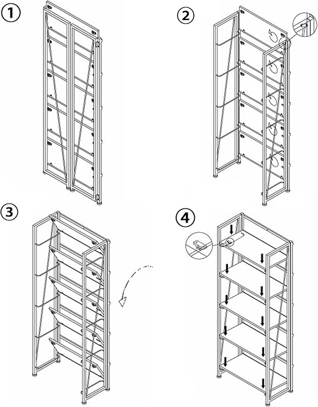 No-Assembly Folding Bookshelf Storage Shelves 5 Tiers Vintage Multifunctional Plant Flower Stand Storage Rack Shelves Bookcase for Home Office(White) - LeafyLoom
