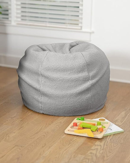 Flash Furniture Dillon Sherpa Bean Bag Chair, Classic Refillable Bean Bag Chair for Kids and Teens, Small, Gray - LeafyLoom