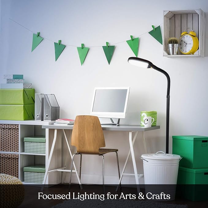 Brightech Litespan - Bright LED Floor Reading Lamp for Over Chair Crafts and Reading, Estheticians' Light for Lash Extensions, Adjustable Standing Lamp for Living Room, Bedroom, Office - Havana Brown - LeafyLoom