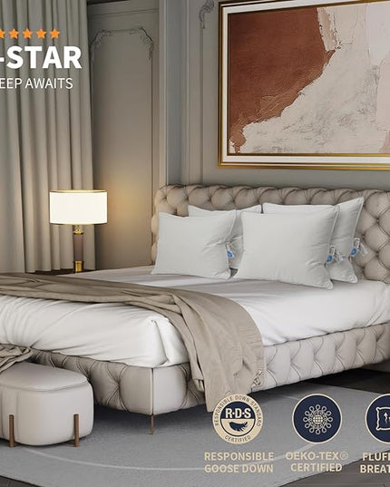 Luxury Goose Down Pillow, Hotel Bed Pillows for Sleeping Soft and Support for Side & Back Sleepers (Standard of 1) - LeafyLoom