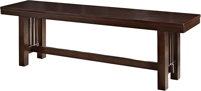 Walker Edison 3 Person Wood Dining Bench Armless Kitchen Table Set Dining Chairs, 60 Inch, Brown - LeafyLoom