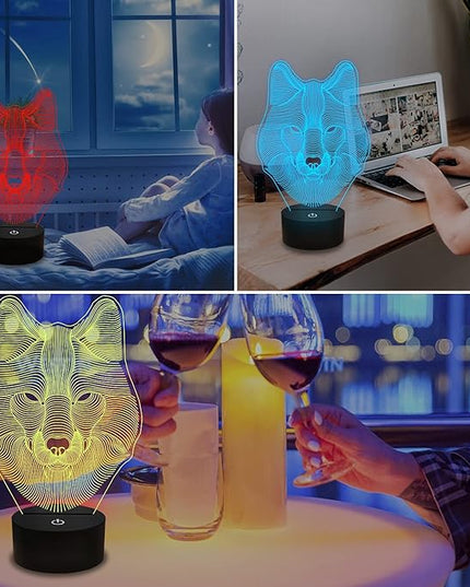 FULLOSUN 3D Wolf Night Light, Optical Illusion Lamp for Home Decor & Co-Sleeping,Remote Controller with 16 Color Changing Birthday Gifts for Kids, Boys & Men - LeafyLoom