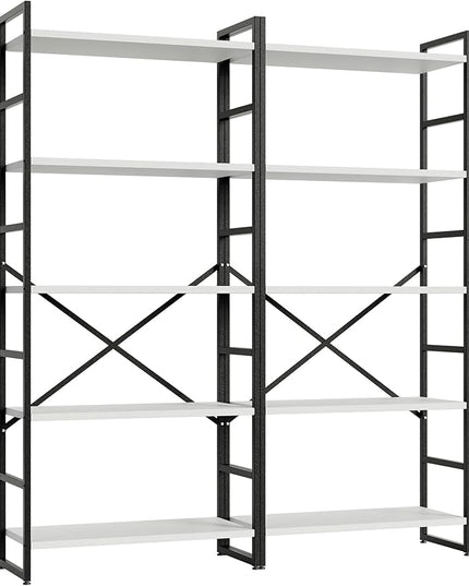 Shintenchi 2 Pieces 5 Tiers Bookshelf, Classically Tall Bookcase Shelf, Industrial Book Rack, Modern Book Holder in Bedroom/Living Room/Home/Office, Storage Rack Shelves for Books/Movies-White - LeafyLoom
