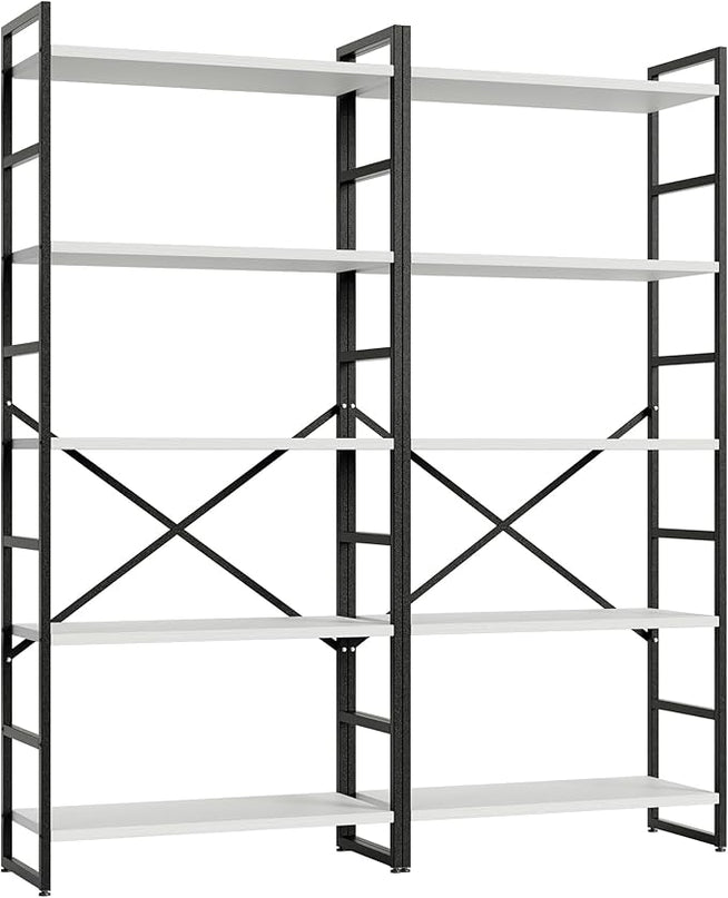 Shintenchi 2 Pieces 5 Tiers Bookshelf, Classically Tall Bookcase Shelf, Industrial Book Rack, Modern Book Holder in Bedroom/Living Room/Home/Office, Storage Rack Shelves for Books/Movies-White - LeafyLoom