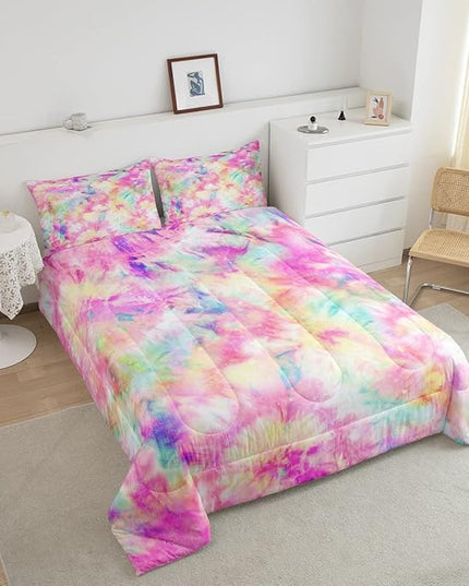 Erosebridal Kids Tie Dye Comforter Set, Bohemian Batik Down Comforter Twin Size, Boho Psychedelic Bedding Comforters for Children Girls Boys Teens Bedroom, Trippy Tattoo Watercolor Quilted Duvet - LeafyLoom