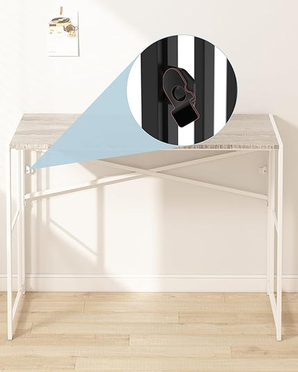 EMODA Folding Computer Desk 40 inch, No Assembly Needed Home Office Table Study Writing Gaming Desk, Beige - LeafyLoom