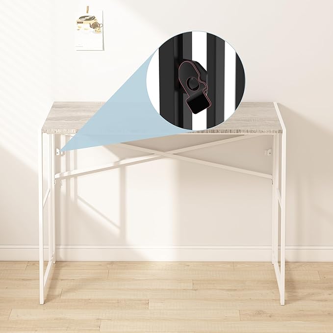 EMODA Folding Computer Desk 40 inch, No Assembly Needed Home Office Table Study Writing Gaming Desk, Beige - LeafyLoom