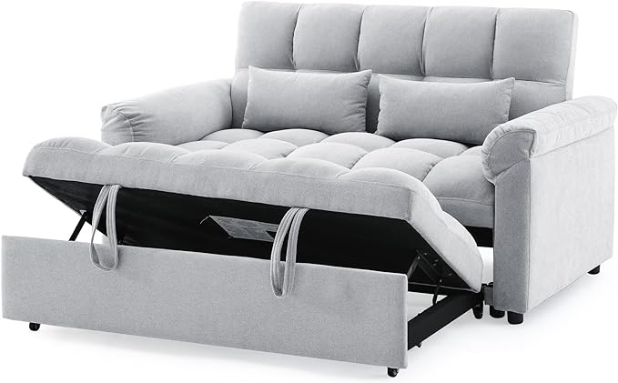 Large 2 Seater Sofa&Couch Loveseat W/Pull Out Sleeper Couch Bed and Pillows,3 in 1 Reclining Backrest Love Seat Convertible Twin XL Size Sleeper&Sofabed for Home Apartment Office Living Room - LeafyLoom