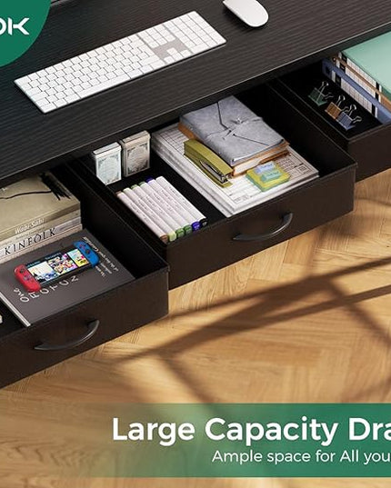 AODK 53 Inch L Shaped Computer Desk with Drawers, Corner Desk with Power Outlets & Reversible Storage Shelves, Movable CPU Stand for Home Office Gaming, Black - LeafyLoom
