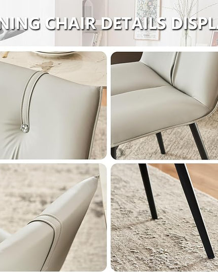 YOUTASTE Modern Dining Chairs Set of 2 Upholstered Leather Kitchen Chairs Soft Padded Side Chairs Dinner Chairs with Metal Legs for Living Room Bedroom, Light Grey - LeafyLoom