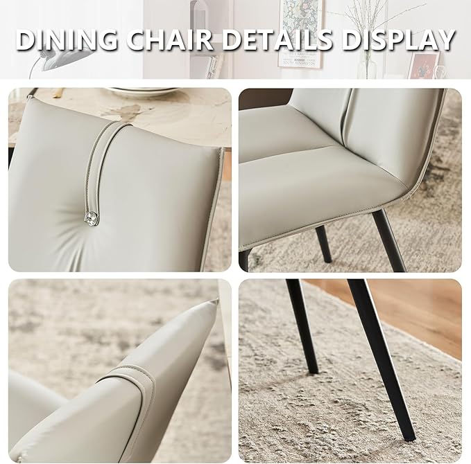 YOUTASTE Modern Dining Chairs Set of 2 Upholstered Leather Kitchen Chairs Soft Padded Side Chairs Dinner Chairs with Metal Legs for Living Room Bedroom, Light Grey - LeafyLoom