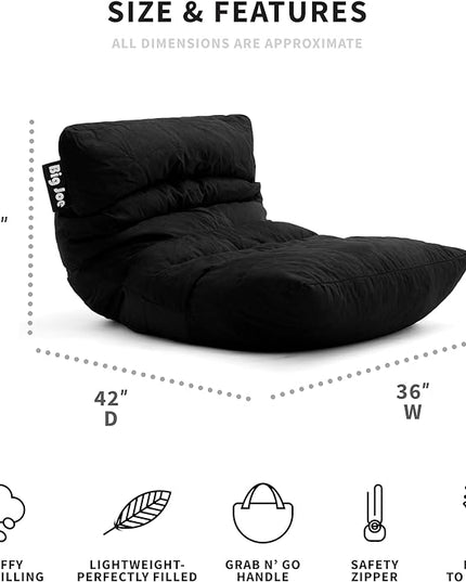 Big Joe Roma Bean Bag Chair, Black Plush, Soft Polyester, 3 feet - LeafyLoom