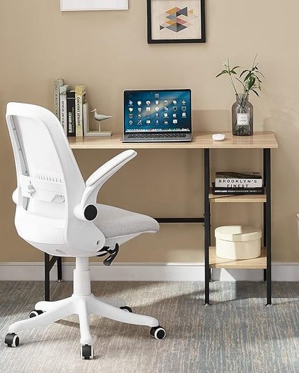 VECELO 43 Inch Computer Modern Student Writing home-office, Ladder Desk, Oak+black Leg - LeafyLoom