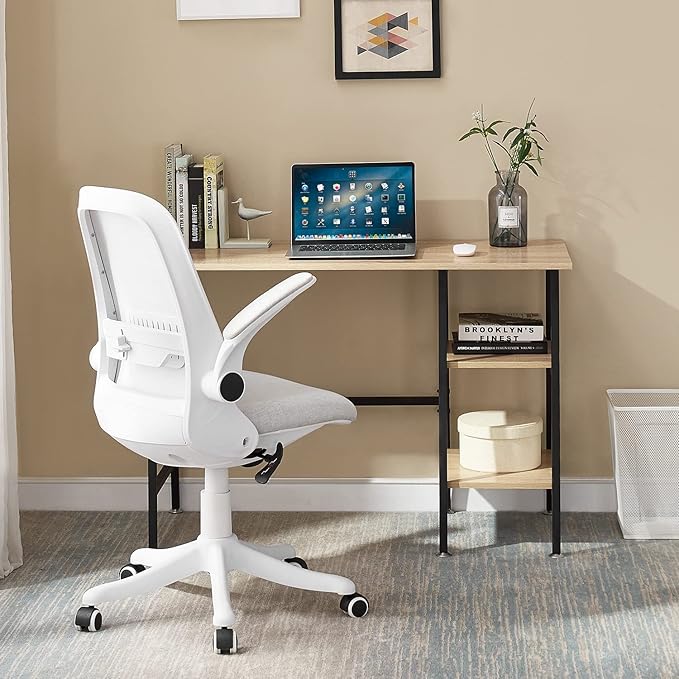 VECELO 43 Inch Computer Modern Student Writing home-office, Ladder Desk, Oak+black Leg - LeafyLoom