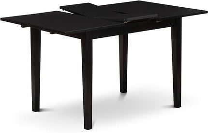 East West Furniture NOCL5-BLK-C 5 Piece Dining Table Set for 4 Includes a Rectangle Kitchen Table with Butterfly Leaf and 4 Linen Fabric Kitchen Dining Chairs, 32x54 Inch, Black - LeafyLoom