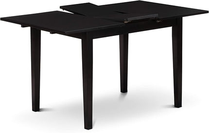 East West Furniture NODA5-BLK-C 5 Piece Dining Room Table Set Includes a Rectangle Kitchen Table with Butterfly Leaf and 4 Linen Fabric Upholstered Dining Chairs, 32x54 Inch, Black - LeafyLoom